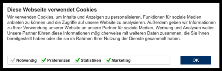 nicht korrekt implementierter Cookie-Banner von Cookiebot