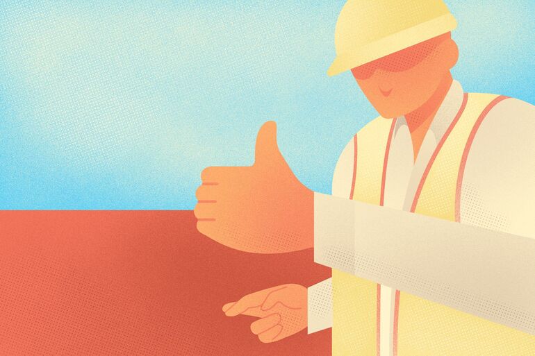 Illustration of a construction worker giving thumbs up - Cookiebot - Cookiebot