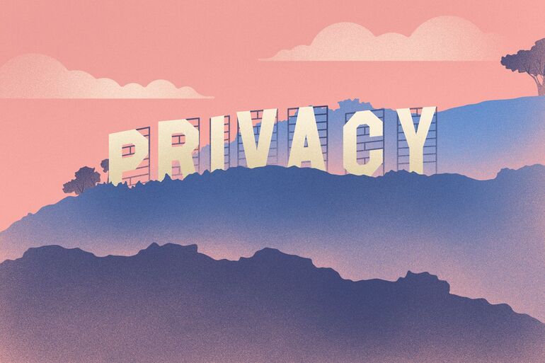 Illustration of Hollywood-style sign in mountains reading PRIVACY - Cookiebot - Cookiebot
