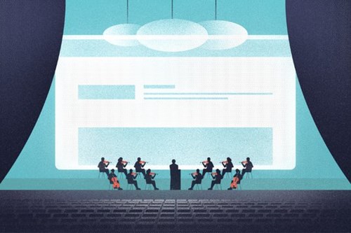 Illustration of orchestra on stage - Cookiebot