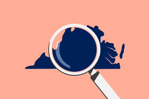 Illustration of a magnifying glass over the state of Virginia - Cookiebot