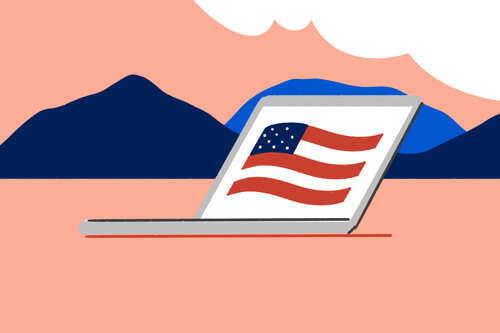 Illustration of a laptop with the US flag on screen - Cookiebot