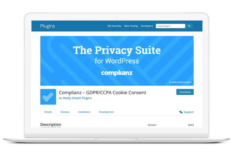 Complianz GDPR/CCPA cookie consent WordPress plugin on laptop - Cookiebot