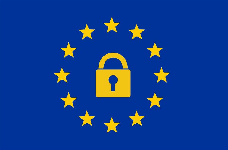 Flag of the European Union with a padlock in the middle - Cookiebot