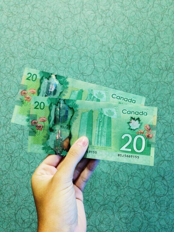 Person holding 40 Canadian dollars - Cookiebot