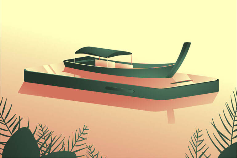 Illustation of a longtail boat floating on a phone - Cookiebot