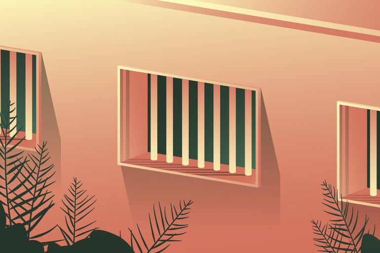 Illustration of a building with bars over the windows - Cookiebot