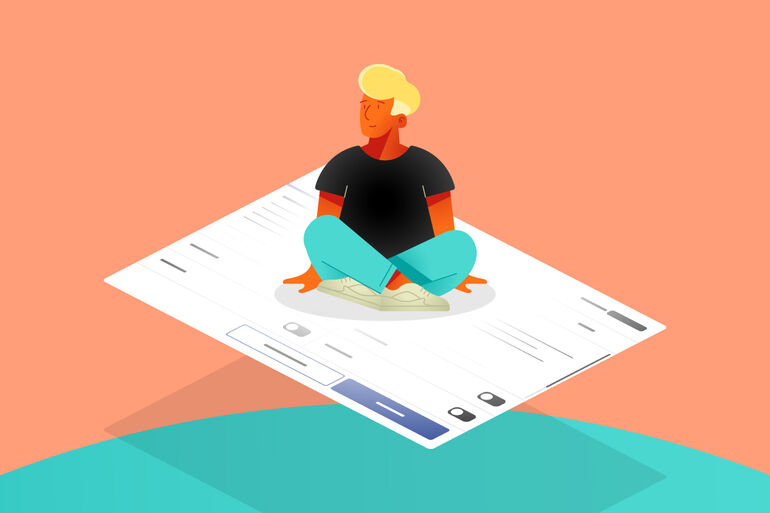 Illustration of a person sitting on a cookie consent popup  - Cookiebot