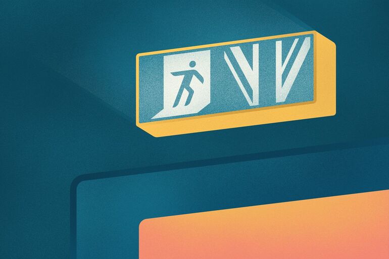 Illustration of an exit sign above a door opening - Cookiebot