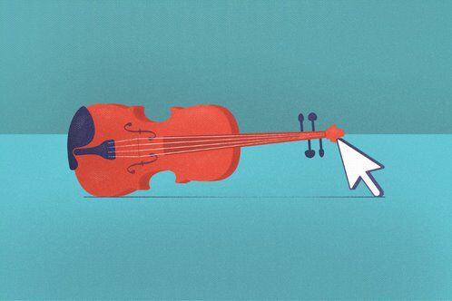 Illustration of a violin with a cursor arrow - Cookiebot