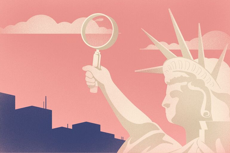 Illustration of the Statue of Liberty holding a magnifying glass - Cookiebot