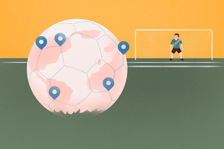 Illustration of football with location pins around it - Cookiebot