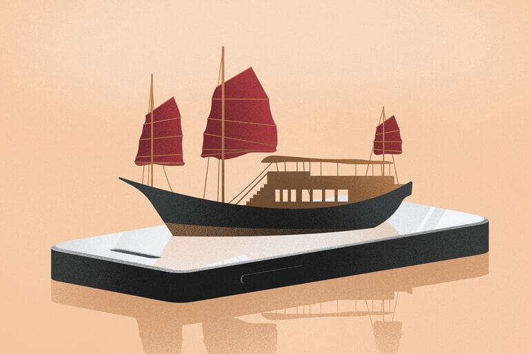 Illustration of Hong Kong Aqua Luna boat on a phone - Cookiebot