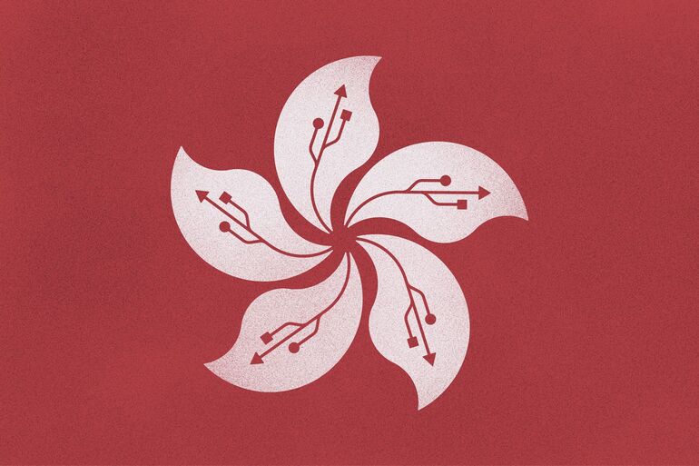 Illustration of the flag of Hong Kong with USB symbols in the petals - Cookiebot
