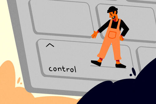 Illustation of a man standing on the control key on a keyboard - Cookiebot