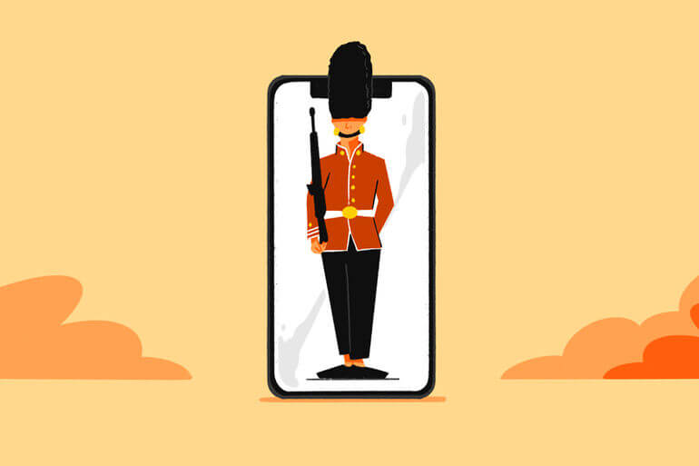 Illustration of The King's Guard on a phone - Cookiebot